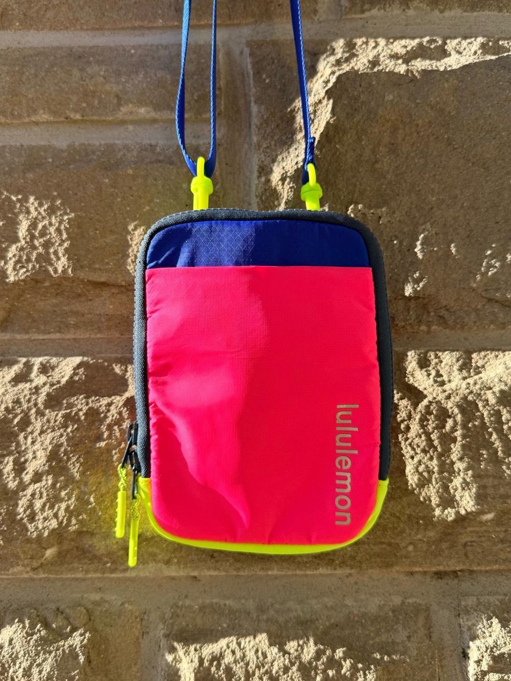 Lululemon Rare Neon Pink Blue Yellow Mini Crossbody Phone Bag LIKE NEW